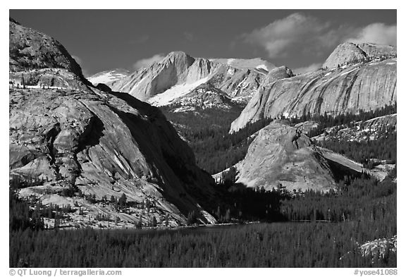 Tenaya Lake and granite domes. Yosemite National Park (black and white)