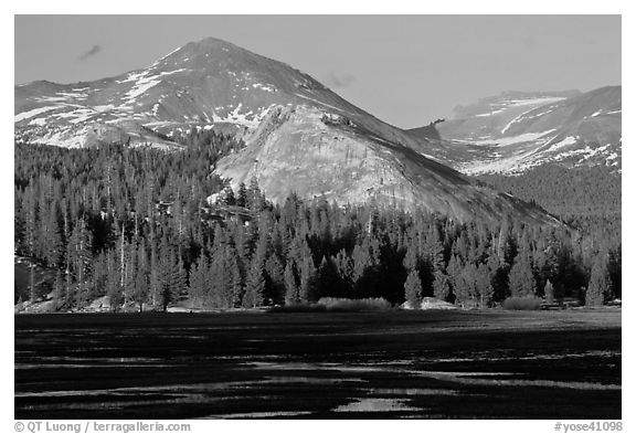 Lambert Dome and mountain, spring, Tuolumne Meadows. Yosemite National Park (black and white)