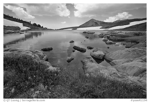 High alpine basin with Gaylor Lake. Yosemite National Park (black and white)