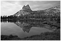 Cathedral Peak reflected in upper Cathedral Lake, late afternoon. Yosemite National Park ( black and white)