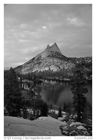 Cathedral Peak and upper Lake at sunset. Yosemite National Park (black and white)