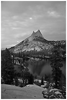 Cathedral Peak and upper Lake at sunset. Yosemite National Park ( black and white)