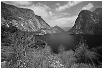 Wapama Fall, Hetch Hetchy Dome, Kolana Rock, Hetch Hetchy. Yosemite National Park ( black and white)