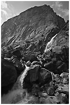 Wapama falls and rock wall, late summer afternoon. Yosemite National Park ( black and white)