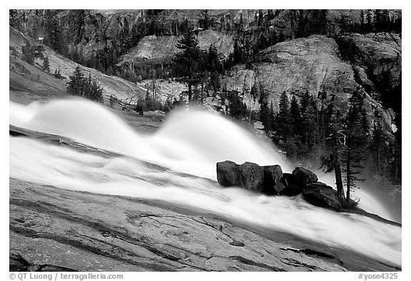 Waterwheels at dusk, Waterwheel falls. Yosemite National Park (black and white)