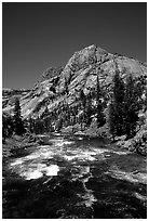 Tuolumne river on its way to the Canyon of the Tuolumne. Yosemite National Park, California, USA. (black and white)