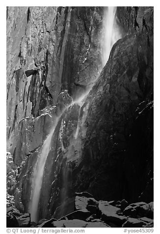 Lower Yosemite Falls in winter. Yosemite National Park (black and white)