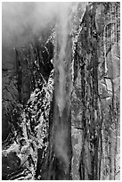 Ribbon Falls and snowy cliff. Yosemite National Park ( black and white)