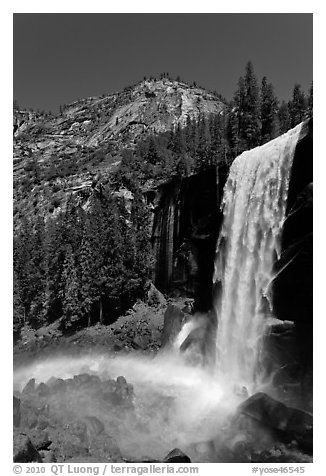 Vernal Fall with rainbow. Yosemite National Park (black and white)