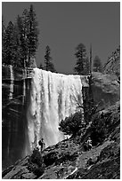 Hikers standing on Mist Trail below Vernal Fall. Yosemite National Park ( black and white)