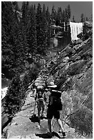 Backpackers on Mist Trail. Yosemite National Park ( black and white)