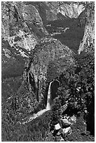 Bridalveil Fall and Yosemite Valley from South Rim. Yosemite National Park ( black and white)