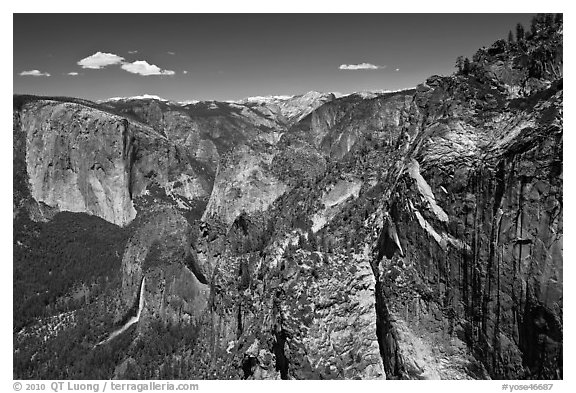 View of Bridalveil Fall and Yosemite Valley from Crocker Point. Yosemite National Park, California, USA.