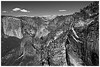 View of Bridalveil Fall and Yosemite Valley from Crocker Point. Yosemite National Park ( black and white)