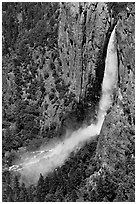 Bridalveil Fall and rainbow from above. Yosemite National Park ( black and white)