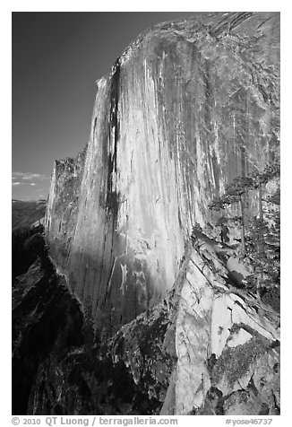 Sheer face of Half-Dome at sunset. Yosemite National Park (black and white)