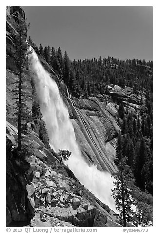 Nevada Falls and cliff. Yosemite National Park (black and white)