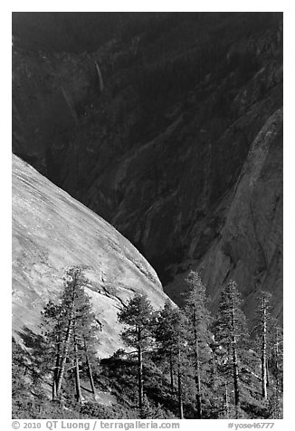 North Dome with Illouette Fall in distance. Yosemite National Park (black and white)
