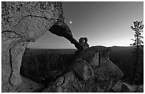 Indian Arch and moon at dusk. Yosemite National Park ( black and white)