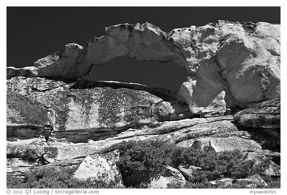 Rare granite arch, Indian Rock. Yosemite National Park (black and white)