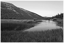 Lyell Canyon and Lyell Fork of the Tuolumne River, sunset. Yosemite National Park ( black and white)