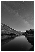 Milky Way above Lyell Canyon and Tuolumne River. Yosemite National Park ( black and white)