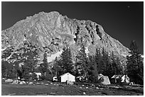 Tents of Sierra High camp, Vogelsang. Yosemite National Park, California, USA. (black and white)