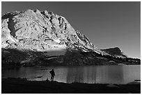 Park visitor looking, Fletcher Lake. Yosemite National Park ( black and white)