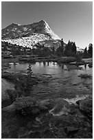 Vogelsang Peak reflected in stream pond. Yosemite National Park ( black and white)