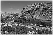 High Sierra landscape with Fletcher Peak and Vogelsang Lake. Yosemite National Park ( black and white)