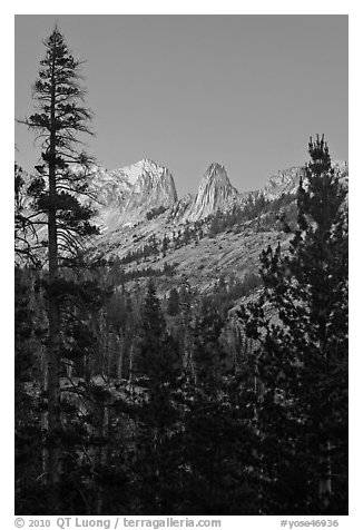 Spires of Matthews Crest at dusk. Yosemite National Park (black and white)
