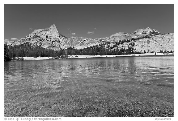 Lower Cathedral Lake and Cathedral range. Yosemite National Park (black and white)