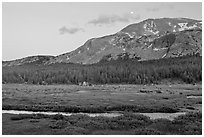 Mammoth Mountain and stream at sunset. Yosemite National Park ( black and white)