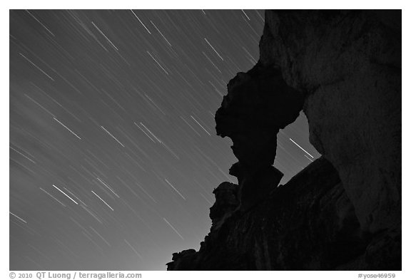 Indian Arch and stars. Yosemite National Park (black and white)