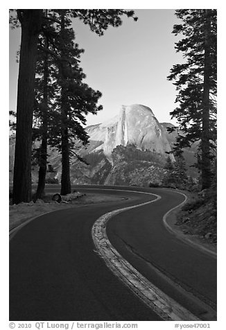 Half-Dome and Glacier Point Road. Yosemite National Park (black and white)