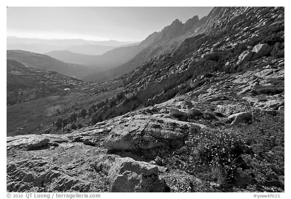 McCabe Creek from McCabe Pass, late afternoon. Yosemite National Park (black and white)