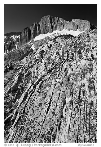 Colorful rock and North Peak. Yosemite National Park (black and white)