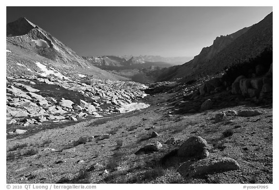 Conness Creek and Roosevelt Lake. Yosemite National Park (black and white)