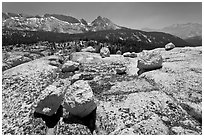 Boulders, slabs, and Ragged Peak. Yosemite National Park ( black and white)