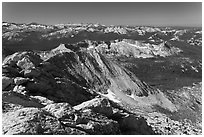 View from the top of Mount Conness. Yosemite National Park, California, USA. (black and white)