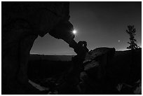 Moon and Indian Arch at night. Yosemite National Park ( black and white)