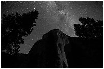 El Capitan and Milky Way at night. Yosemite National Park ( black and white)