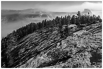 Smoke-filled valley and Half-Dome from Sentinel Dome. Yosemite National Park ( black and white)