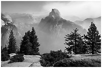 Half Dome from Glacier Point, fog clearing. Yosemite National Park ( black and white)