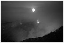 Forest fire and moon. Yosemite National Park ( black and white)