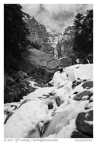 Sentinel Creek in winter. Yosemite National Park (black and white)