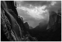 Seasonal waterfall, Yosemite Valley, El Capitan. Yosemite National Park ( black and white)