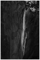 Horsetail Fall natural firefall. Yosemite National Park ( black and white)
