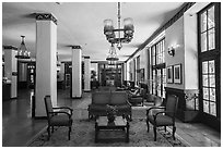 Main lobby, Ahwahnee Hotel. Yosemite National Park ( black and white)