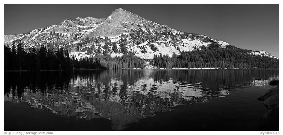 Tioga Lake and snow covered peaks. Yosemite National Park (black and white)
